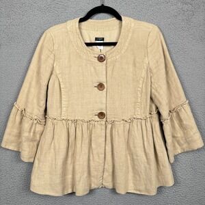 J Crew Jacket Womens 10 Beige 100% Linen Button Peplum Cottagecore Preppy Lagom